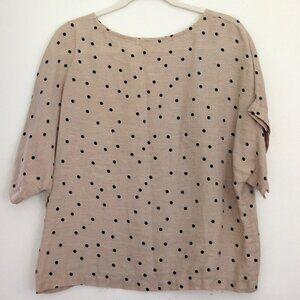 Black Crane Boxy Linen top-tan with black polka dots M